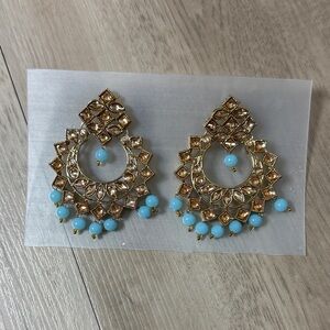 Gold & Turquoise Chandbali Earrings – Beaded Statement Jewelry
